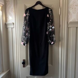SHEIN Black Dress with Floral Embroidered Sleeves
